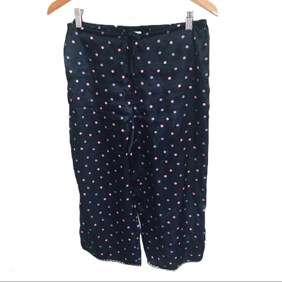 LA SENZA Polka Dot Pyjama Crop Bottoms With Edging Lace Trim Black Size Small - Picture 1 of 10